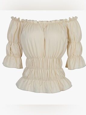 Women's Off-Shoulder Ruffled Smocked Top - Cream